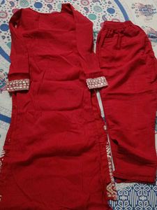 Red Kurta Set with Embellishments