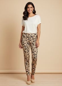 Abstract Print Beige Pants