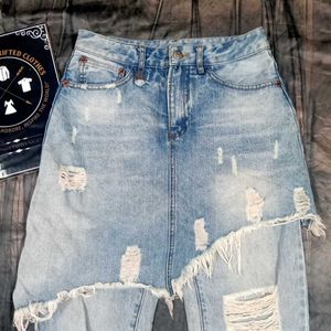 Distressed Denim Skirt-Pants