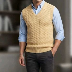 Men's Yellow Cable Knit Sweater Vest