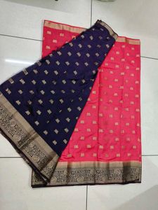 NEW Dark peach  saree with navy blue blouse