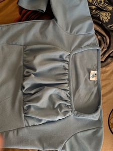 Powder Blue Square Neck Long Sleeve