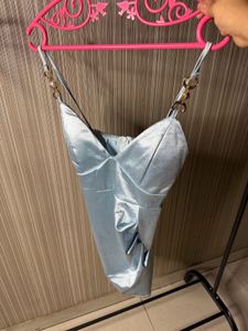 Satin Ruched Mini Dress with Chain Straps