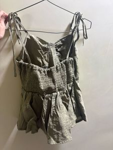 Sleek Olive Green Ruched Camisole Top