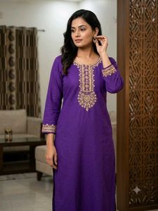 Elegant Purple Kurta with Gold Embroidery