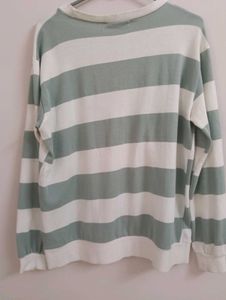 "Korean Sage Striped Oversized Sweatshirt
