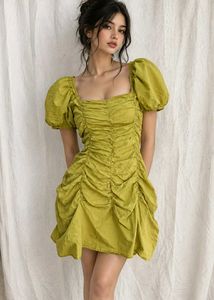 12109. Ruched Puff Sleeve Mini Dress