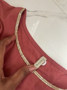 Elegant Red Kaftan Kurta with Gold Crane Print
