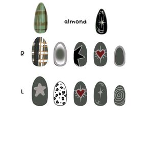 dark green and chrome - press on nail set