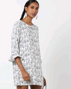 White & Black Floral Printed Shift Dress | Casual