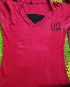 Red V-Neck T-Shirt with Graphic