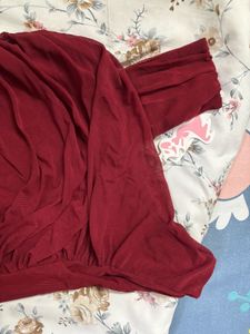Maroon Ruched One-Shoulder Top