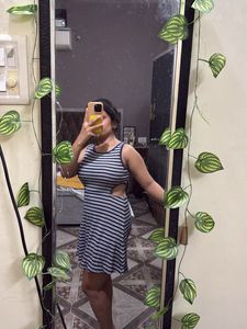 side cutout Striped Sleeveless Mini Dress