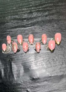 Press-On Nails - Pink &amp; Gold Design✨💋