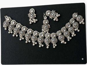 3 sets of Oxidised Silver Necklace &amp; Earring Se