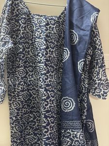 Blue &amp; White Printed Kurta with Dupatta