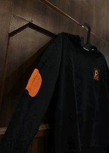 Black Crew Neck Sweatshirt with Orange Accents
