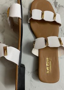 Chic White &amp; Gold Strap Sandals