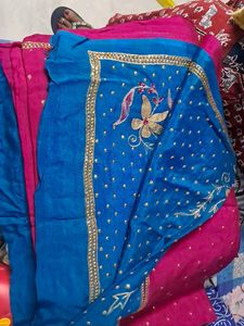 Vibrant Pink &amp; Blue Embroidered Saree