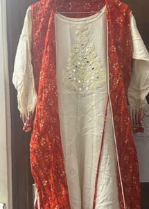 Elegant Cream Kurta with Orange jacket