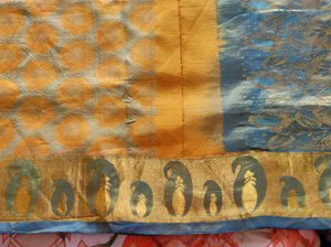 yellow and blue Korvai kanchipuram silk
