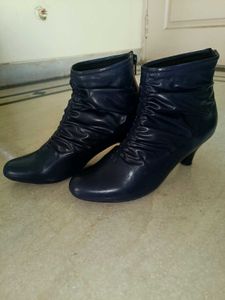 Navy Blue Ruched Ankle Boots