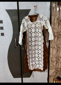 Elegant White Crochet Kurta