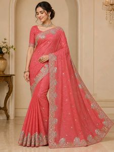Embellished Coral Saree