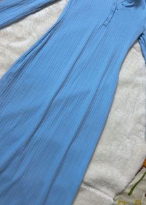 Blue Ribbed Knit Maxi Dress