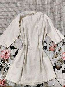Off-White Kurta with Black Palm Tree Embroidery