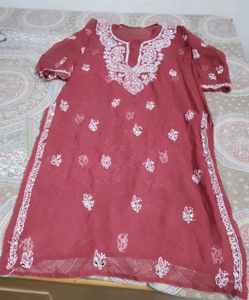 Maroon Embroidered Kurta