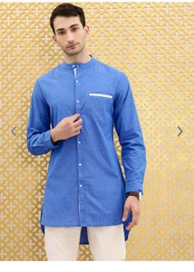 Blue Short Kurta For Men , Ode By House Of Pataudi