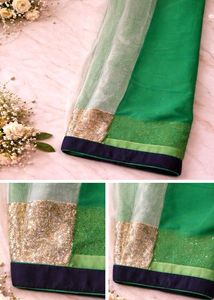 Elegant Green and white Saree with Glittery Bo