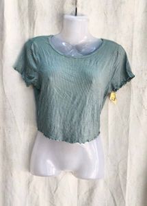 Cute Pastel Green Cropped Ribbed Top