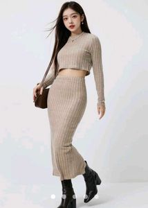 Ribbed Crop Top and Skirt Set