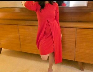 Chic Red Dress with Asymmetrical Hem