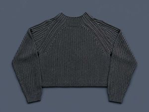 CHARCOAL BLACK RIBBED MOCK NECK CROPPED SWEATER