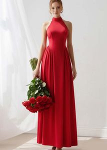 Elegant Red Halter Neck Maxi Dress