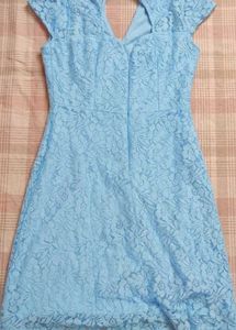 Light Blue Lace Wrap Dress