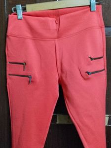 Coral Zip Detail Skinny Trousers for Women/Girls