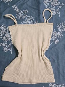 y2k Cream Ribbed Spaghetti Strap Tank Top