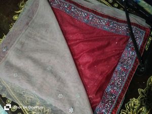 Beautiful Red And Cement Colour Saree