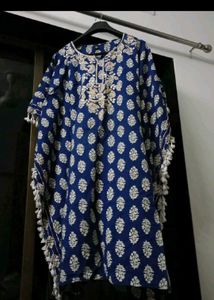 Embroidered Navy Blue Kaftan Kurta