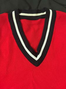 Red V-Neck Striped Sweater(BOGO)