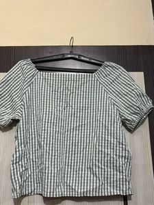 Green Gingham Square Neck Top