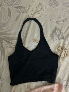 Black Halter Neck Crop Top