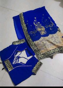 Royal Blue Saree with Embellishments