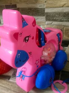 Pink Unicorn Pull Toy with Balls