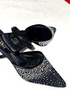 Sparkling Black Heeled Sandals