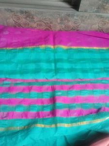 Beautiful Teal &amp; Pink Striped Saree
